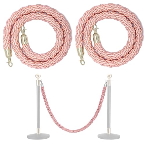 Poteaux réglables en velours avec barrière de sécurité en corde tressée rose et or 3,66m