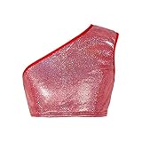 KKmeter Kids Girls One-Shoulder Sequins Dance Crop Tops Jazz Hip Hop Stage Performance Tank Vest Dan