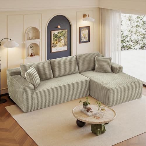 Image of 96 inch Sectional Couches for Living Room Cloud Couch Sofa with L-Shape Upholstered Boneless Couchs Modern Modular Sectional Couch with Chaise (Camel, 95 inch W+Right Facing Chaise+2Seaters)
