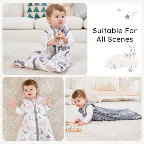 Image of Baby Sleep Sack 18-24 months, 100% Cotton Sleeping Sack for Newborn and Infant, 3 Pack Baby Wearable Blanket for Boy and Girl, 0.5 Tog Lightweight Double Zipper Sleep Bag Grey Moon Bear