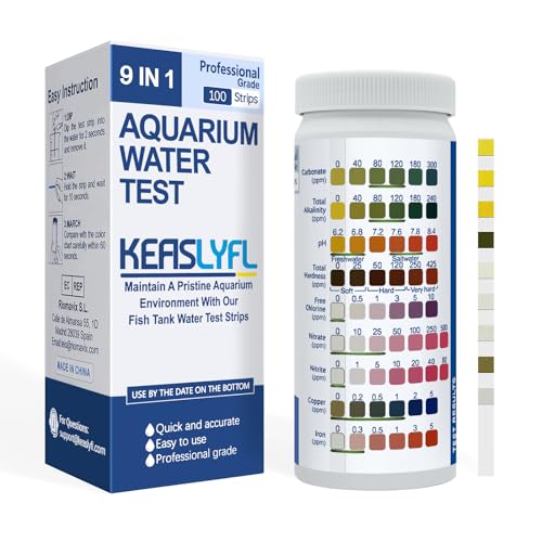 Aquarium Test Strips,100 Strips 9 in1 Saltwater and Freshwater Aquarium Test Kit for Aquarium,Pond and Fish tank,Testing Carbonate,Alkalinity,pH,Hardness,Free Chlorine,Nitrate,Nitrite,copper and Iron.