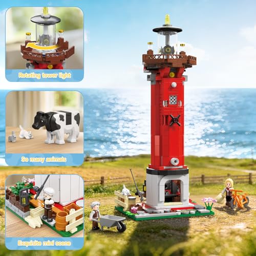 Image of Wise Block 2-in-1 Farm & Lighthouse Building Set, 727 PCS