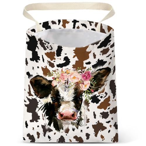 Image of IRADA Car Trash Bag Hanging No Snap Small Garbage Bag for Car Back Seat Cute Printed One-Handed Strap Trash Bags Car Accessories-Cow Car Trash Bags