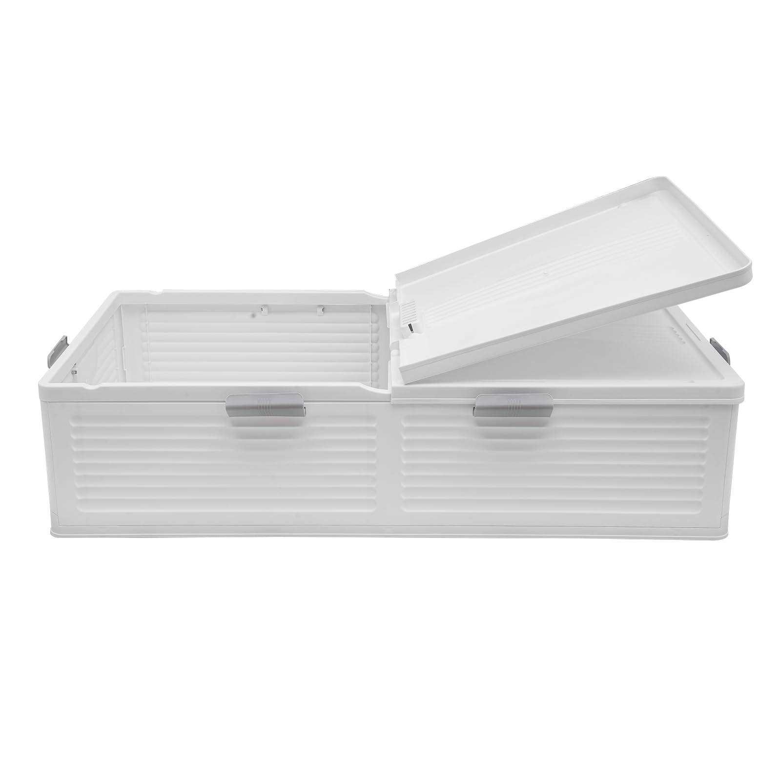 Unterbett Aufbewahrungsbox 101x51.5x24cm, faltbare Unterbettkommode mit Rollen, Kunststoffbox mit doppelseitigem Deckel, für Kleidung, Schuhe und Bettwäsche, Weiß