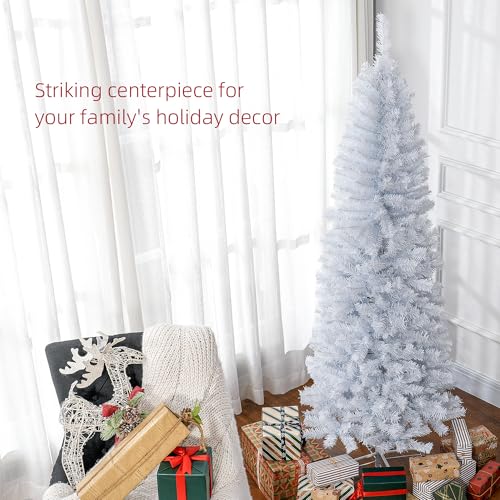 HOMCOM-6ft-Pencil-Christmas-Tree-Unlit-Artificial-Christmas-Tree-Slim-Douglas-Fir-Xmas-Tree-with-Realistic-Branches-Halloween-Tree-with-618-Tips-White HOMCOM 6ft Pencil Christmas Tree Unlit Artificial Christmas Tree Slim Douglas Fir Xmas Tree with Realistic Branches Halloween Tree with 618 Tips White