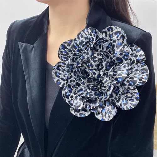 Image of Dainty Dyed Satin Fabric Leopard Print Rose Flower Extra Large Big Brooches Lapel Pins for Women Delicate Silk Floral Flower Oversized Brooch Pin for Wedding Party Banquet Dress Suit Ceremony Clothes Accessories Jewelry Gifts 7.5in