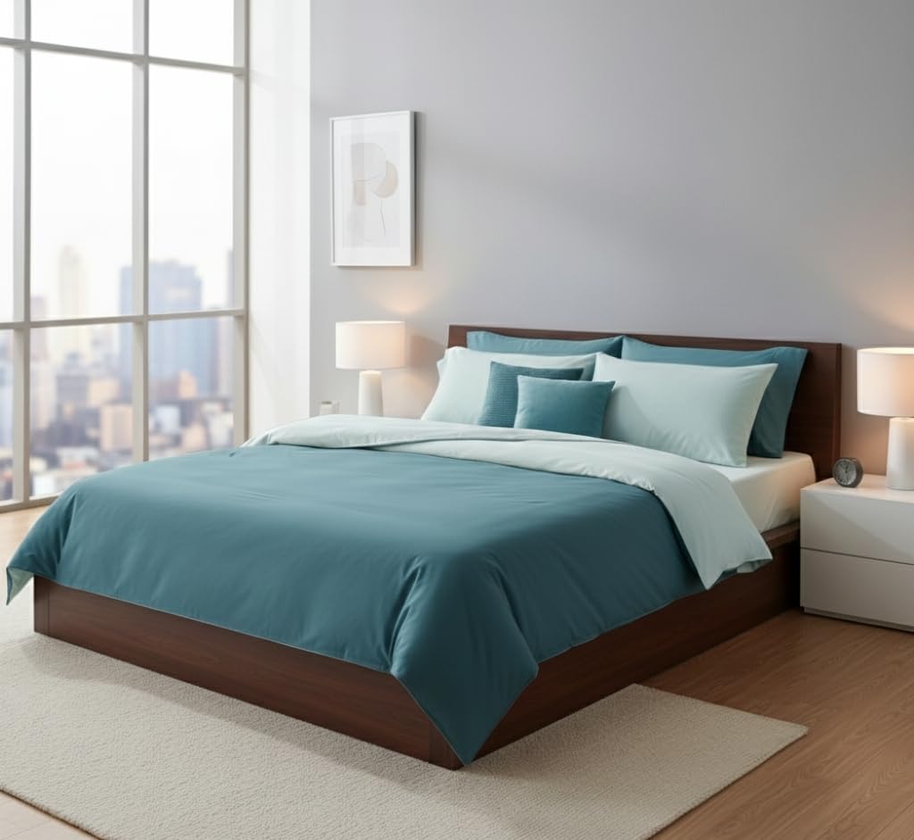 Mist Blue Duvet Cover - King Size, Reversible -1