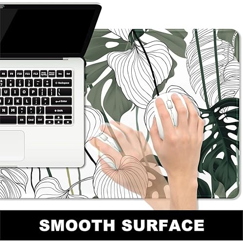 Image of Printed Gaming Mousepad - Premium Stitched Edges, Smooth Surface,Size 11x23 inches, Non-Slip Rubber Base - Ideal for Office & Gaming Setup (Art Tropical Minimalist Leaf)