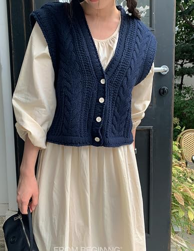 Women's Cable Knit Sweater Vest Button Sleeveless Chunky Sweater Tops4