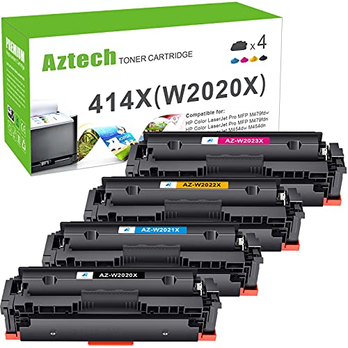 Aztech Compatible Toner Cartridge Replacement for HP 414X 414A W2020X W2020A Work with Color Laserjet Pro MFP M479fdw M479fdn M454dw M454dn M479 Laser Printer Ink (Black Cyan Yellow Magenta, 4-Pack)