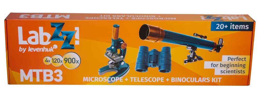 Levenhuk LabZZ MTB3 Kit Óptico Combinado de Microscopio, Telescopio y Binoculares Educativos con Accesorios para Niños Curiosos, de Uso Doméstico, Escolar y Recreativo