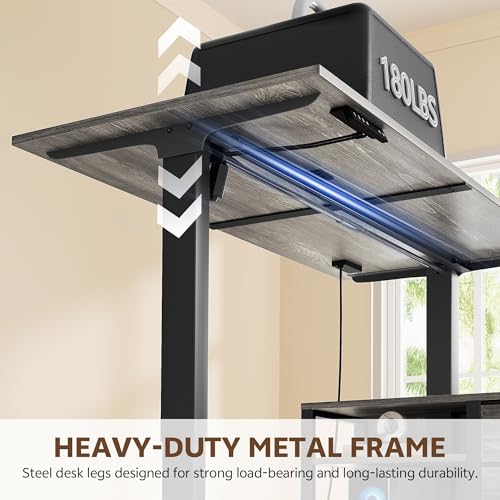 Image of 47 Inch L Shaped Desk with 3 Drawers Electric Standing Desks with Storage Computer Table Adjustable Height with Power Outlets 4 Memory Presets for Home Office, Grey