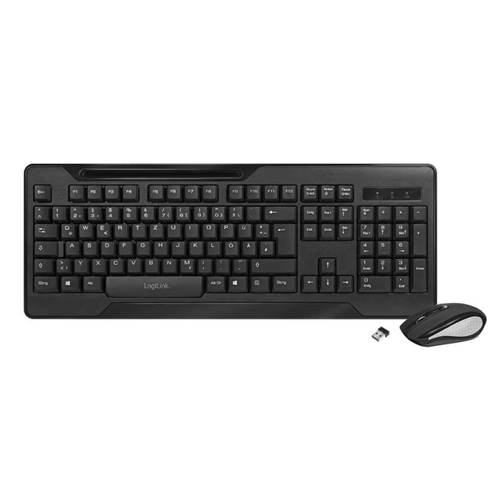 LogiLink ID0194 Wireless Keyboard and Mouse Set (2.4 GHz Radio) with 1000 dpi and 104 Keys, Compact and Flat Design