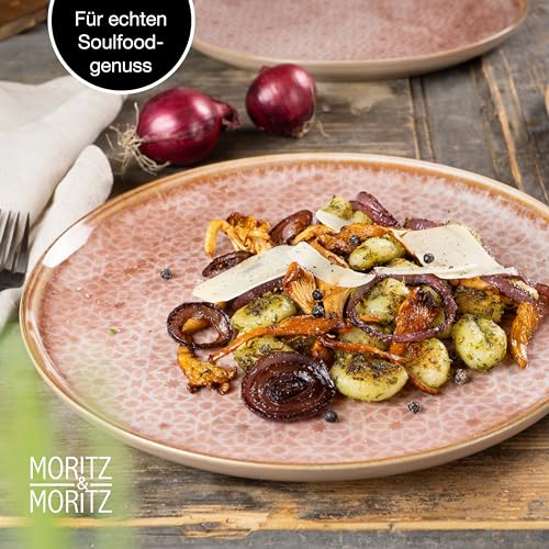 Moritz & Moritz TERRA 18-tlg Geschirrset 6 Personen - Teller Set in zartem Terracotta aus hochwertigem Porzellan - Geschirr Set 6 Personen aus je 6x Speiseteller, Dessertteller und Schalen