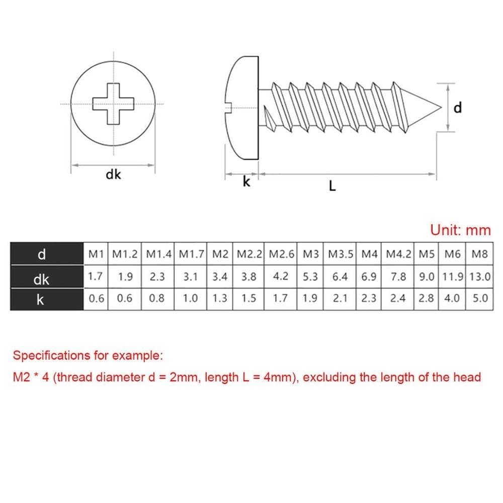 M3 M4 M5 Round Head Self Tapping Screws 201 Stainless Steel GB845 Pan Head Tapping Wood Screws Self Tapping Screw Drywall Screw Fasteners(M5x50(10pcs))