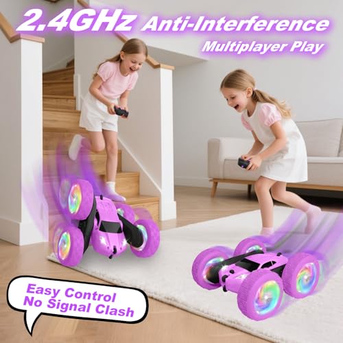 Image of Remote Control Car, Outdoor Toys RC Cars for Kids Ages 6-12, 4WD Double Sided Stunt Vehicle with Upgraded USB-C Modular Batteries, 5 6 7 8 9 10+ Year Old Boy Birthday Purple