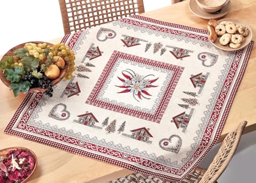 BIANCHERIAWEB Nappe de table napperon Chemin table tyrolienne Montagne Baita Mont Blanc 90 x 90 cm Mont Blanc