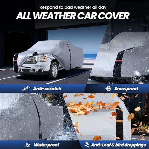 Image of Multi-Layer GMC Sierra Truck Cover, Custom fit Sierra 2002-2026 Double /Extended /Crew Cab SB(5.7'-6.6') Car Cover Waterproof All Weather, Full Exterior Cover Rain Wind and UV Protect with Door Zipper