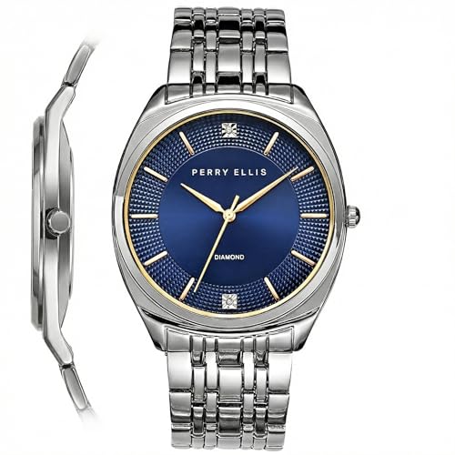Montre homme Perry Ellis Slim Diamond en alliage argenté et cadran bleu analogique