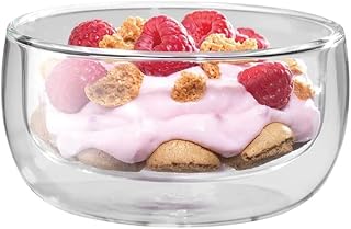 GracesDawn high temperature resistant double layer glass bowl borosilicate heat-resistant glass tableware transparent fruit salad bowl (500ml（16.9OZ）)