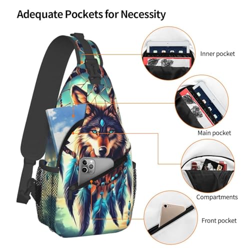 Dream Catcher Wolf Sling Bag Crossbody Backpack Casual Shoulder Backpack Lightweight Chest Bag With Adjustable Strap For Travel, Hiking, Sports4