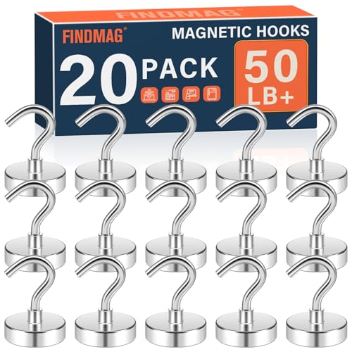 Image of FINDMAG 20 Pack Magnet Hooks, 50LB+ Magnet Hooks Heavy Duty