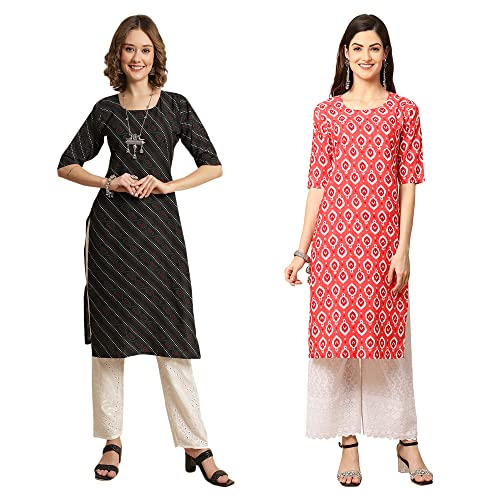 Image of Pinkmint Women's Crepe Digital Print Straight Kurta [Pack of 2]
