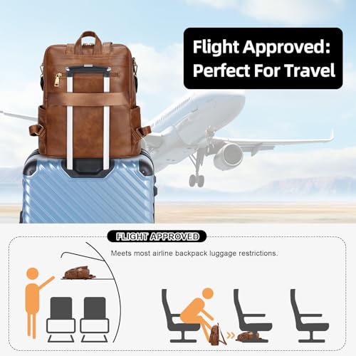 Image of KKXIU Backpack Purse for Women - Multi-pocket Leather backpack for Travel, Work & School with Anti-Theft Lock Pocket, Luggage Strap & Water Bottle Pockets - 13x14x5.2 Inch (B-Brown)