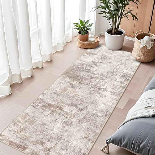 RUUGME Washable Abstract 2x6 Runner Rug: Living Room Hallway Entryway Rugs Indoor Non Slip with Rubber Backing Soft Thin Home Decor Mats for Living Room Bedroom Distressed Low Pile Carpets 2x6 Brown
