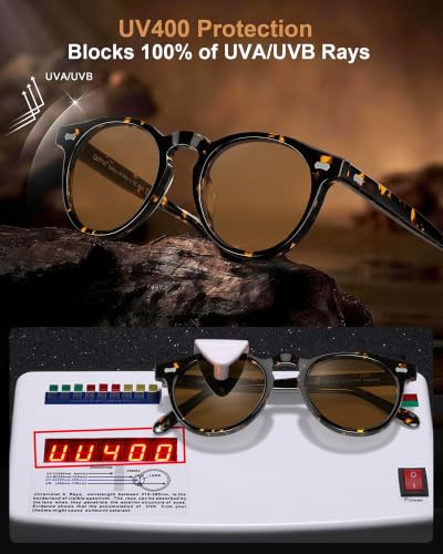 Image of CARFIA Retro Acetate Polarized Sunglasses for Men UV400 Protection, Round Shades with Gold Filigree CA5506