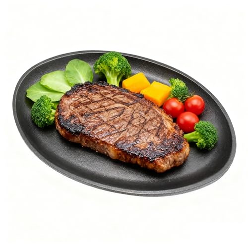 Image of Commerical Grade Cast Iron Steak Plate, Iron Plate, 9.25 x 7 inch, Oval Shape Sizzling Skillet W /o Handle