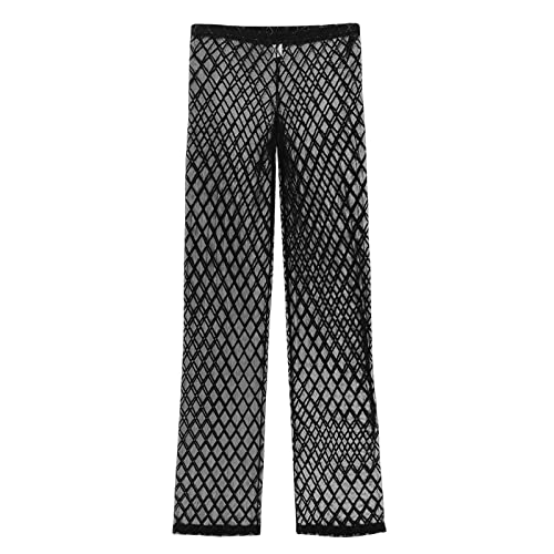 ZUYPSK Men's Fishnet See Through Mesh Pants Openwork Sleep Lounge Long Trousers Nightwear4