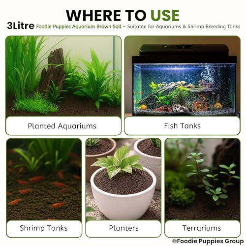 Image of Foodie Puppies Aquarium Plant Black Soil for Fish Tank and Aquarium - (1Ltr.) | Planted and Shrimp Breeding Aquarium Substrate | Water Plant Sand, Non-Clouding Granules with Essential Minerals