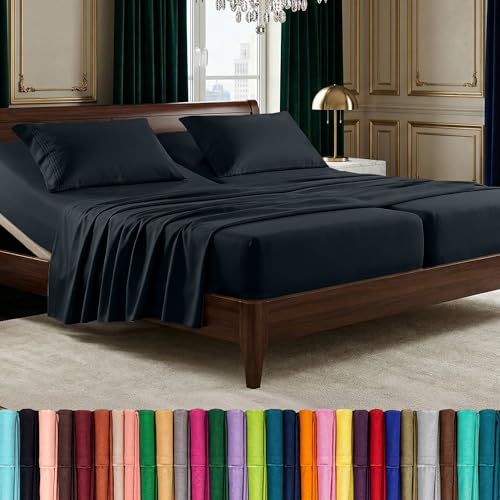 Image of Elegant Comfort Luxurious 1500 Premium Hotel Quality Microfiber Three Line Embroidered Softest 5-Piece Bed Sheet Set, Wrinkle and Fade Resistant, Split King, Black