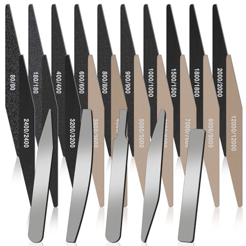 Honoson 25 Pack Hobby Model Polishing Hand Files Tool Set 5 Pcs #10000 Grit Glass Polishing Files and 20 Pcs Sanding Sticks Tool for Metal Wood Model Craft(Low Grits and High Grits,Double Angle Shape)