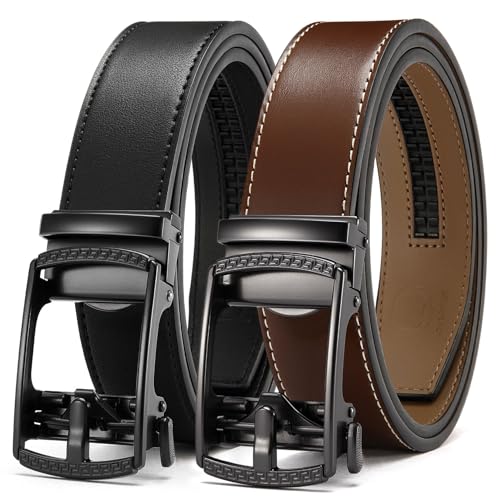 Image of CHAOREN Mens Belt Leather Ratchet Belt 2 Pack - Customizable Fit, Effortless Style (35mm)