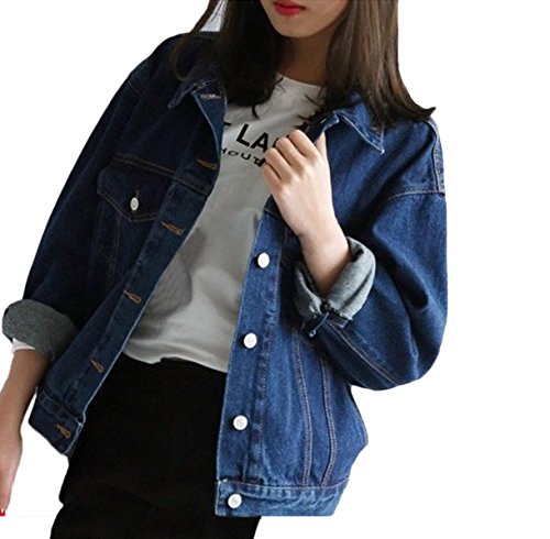Chaquetas De Mujeres Vaqueras Azul Marino Boyfriend Otoño Fiesta Corto Abrigos De Jeans Chaqueta Denim Tallas Grandes Elegantes Oversize Ropa De Mezclilla Coat Outcoat Anchas Botones Moda Chicas