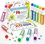 Shuttle Art Marqueur à Point Lavable, 14 Couleurs Dot Marker(40ml chacun) avec 1 Livre de Coloriage, Non Toxique, Bingo Dabber pour Création, Activité Créative pour Enfants Education Précoce