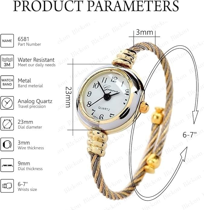 2Tone Gold Silver Cable Band Ladies Bangle Cuff Watch - Image 2