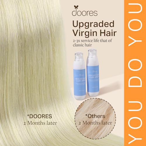 Image of DOORES Human Hair Extensions Clip in Light Ash Brown to Ash Blonde, 150g 9pcs 14 Inch, Remy Straight Thick Hair