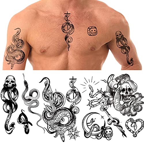 Temporary Tattoos For Men Women Teens Body Art Decorations Black Fake Tattoos Stickers Snake Tattoo Decals 20 Pcs Skull Web Black Rose Flower Knife Moon Sexy Stickers For Sleeve Arm Neck Chest Decor #TOP5