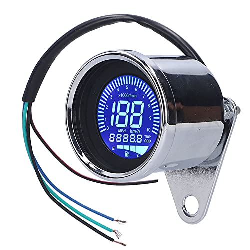 Velocímetro impermeable de moto 12V con pantalla LED digital cromada 2