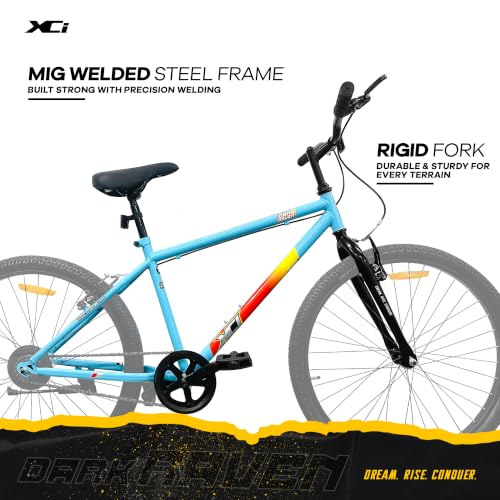 Image of XCi Dark Raven Hybrid Bike, 26-Inch Tires, Single Speed, Rigid Suspension, V-Brakes, Youth 12+ Years, 17-Inch Ultra Light Steel Frame, Cyan Orange
