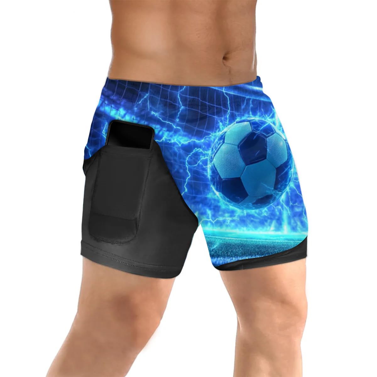 Mens 2 in 1 Running Short Football Cool Soccer Gym Athletic Sport Shorts for Men with Liner Phone
