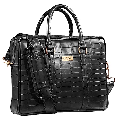 Probus Opulent Vegan embossed pattern Bag : Ethical Elegance Redefined for MacBook, Laptop, Notebook Messenger Bag Sleeve Case Cover Organizer Handbag - Black