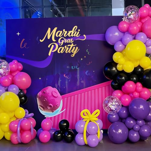 Image of MEBAY Hot Pink Purple Black Yellow Baloon Garland Arch Kit, 146Pcs Latex Balloons Different Sizes 18 12 10 5 inch for Birthday Wedding Graduation Engagement Party Decorations