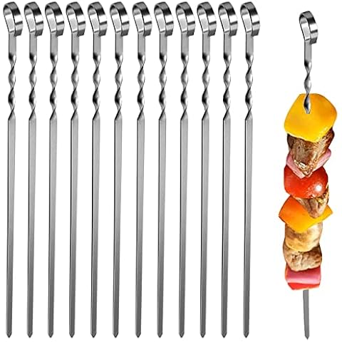 Kebab Skewers Stainless Steel BBQ Skewers Metal Barbecue Sticks, 12 Pcs 38cm Meat Skewers Cover