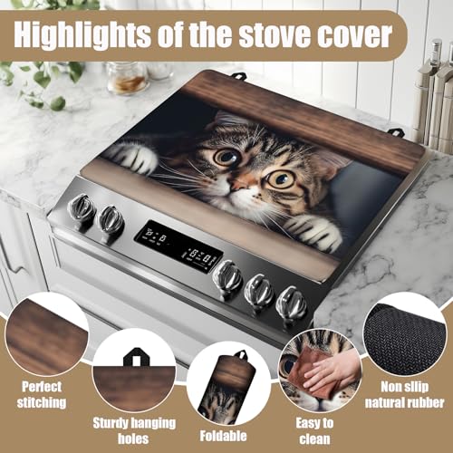 Image of Cute Cat Stove Top Covers for Electric Stove, Electric Gas Stove Pad Heat Resistant Range Cooktop Protector for Home Decor Kitchen 28 inchx20 inch