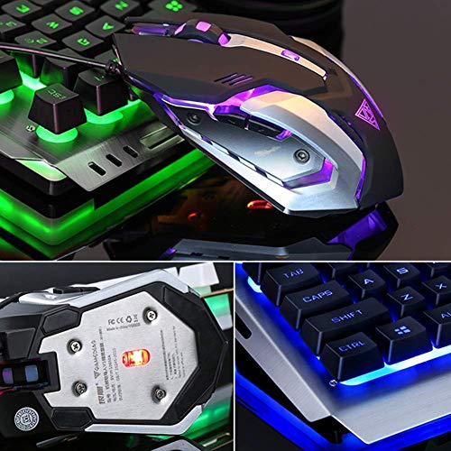 Image of Wired Gaming Keyboard Mouse Combo RGB Rainbow LED Backlit for Gamer | Metal Frame USB port Wired Color Changing Compatible with Xbox 1 One PS4 Teenage Boy Birthday Christmas Gift
