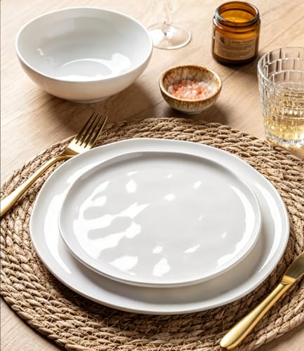 Image of LERATIO Ceramic Dinnerware Sets for 4,Porcelain Plates and Bowls Sets with Wavy Edge,Microwave & Dishwasher & Oven Safe,Light Weight & Scratch Resistant Dishes Sets